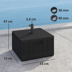 Outsunny Garden Parasol Base Outdoor Umbrella Stand with Wheels Handles, Garden Umbrella Base, Filled Up to 80kg with Stand or 50kg with Water for 38, 48 mm Poles, Black