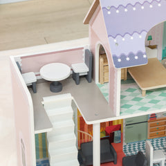 AIYAPLAY 2 Levels Dolls House with 13 Furniture Pieces, Play Set with Balcony, for Ages 3-6 Years, Multicoloured