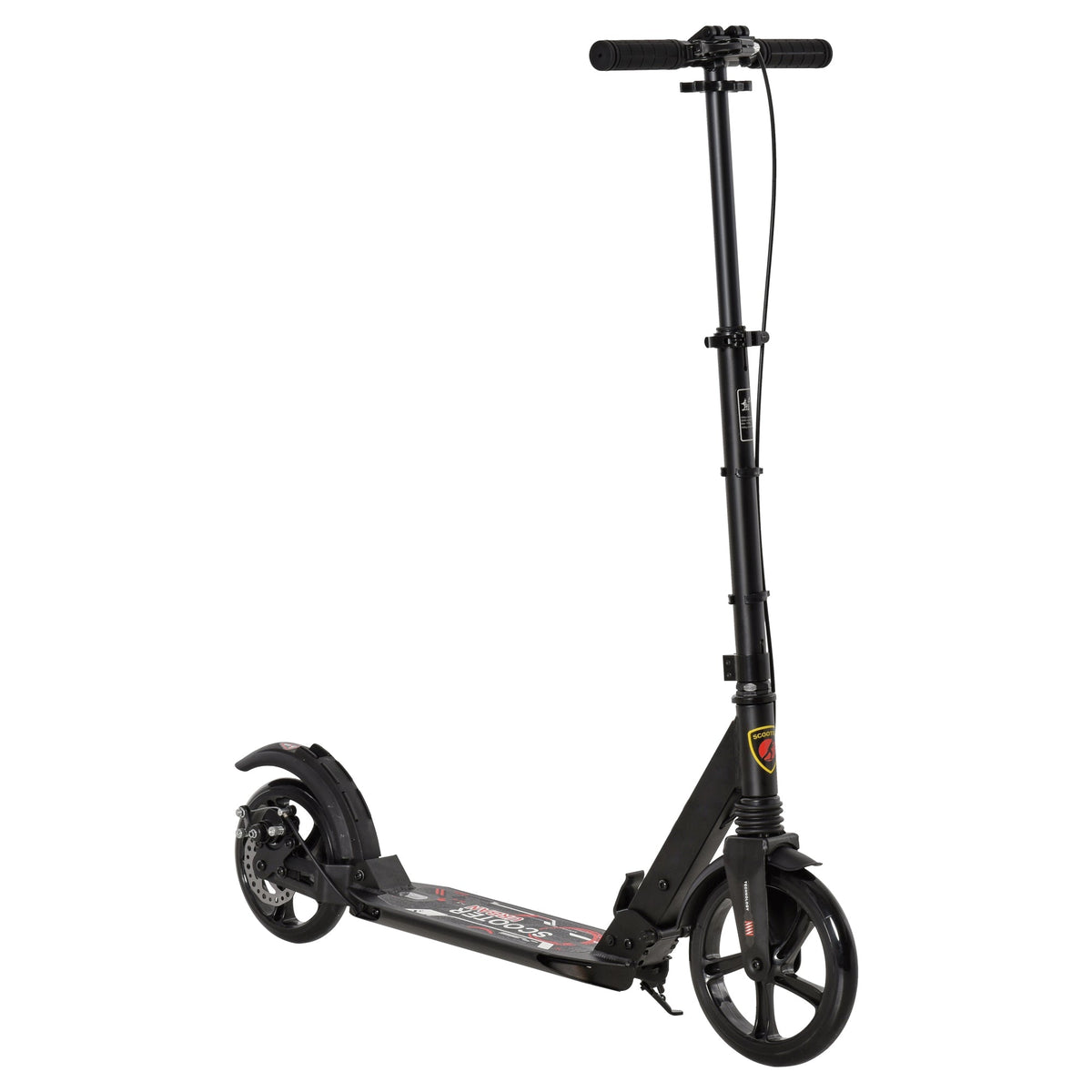 HOMCOM Kick Scooter, Folding 2 Wheel Scooter for 14+ Teens Adults, with Dual Brake System, Dual Suspension, 230mm Big Wheels, 3 Adjustable Handlebar, up to 100KG, Black