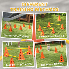 PawHut Dog Agility Equipment Set of 6 Cones, 6 Poles with Carry Bag, 3 PCS Adjustable Height Jumping Obstacles, Orange