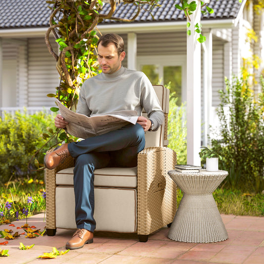 Outsunny 145√Ç¬∞ Reclining Rattan Armchair, with Footrest - Khaki/Beige