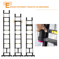 DURHAND 3.2m/10.5ft Telescopic Ladder, Extendable Aluminium Ladder with Anti-slip Pedals, Multi-purpose Portable Foldable 10 Step Ladder, 150kg Capacity, EN131, Black