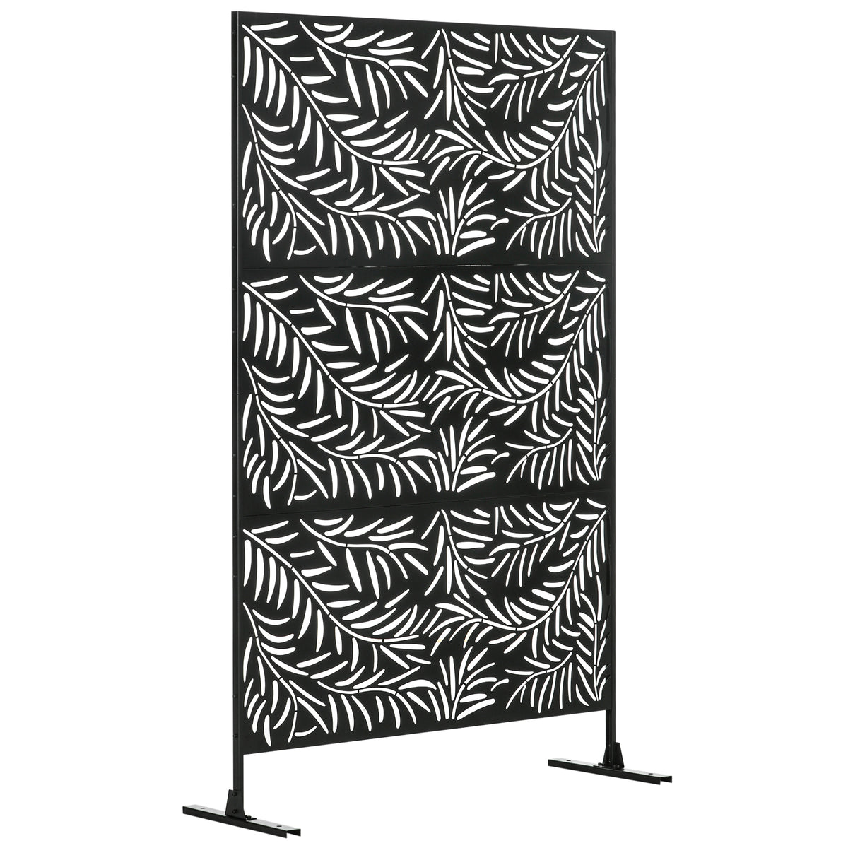 Outsunny Decorative Privacy Screen with Stand, 6.5FT Freestanding Metal Outdoor Divider, Decorative Privacy Panel with Expansion Screws for Garden Patio Pool Hot Tub, Willow Branch Style, Black