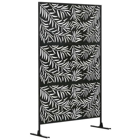 Outsunny Decorative Privacy Screen with Stand, 6.5FT Freestanding Metal Outdoor Divider, Decorative Privacy Panel with Expansion Screws for Garden Patio Pool Hot Tub, Willow Branch Style, Black