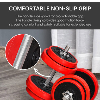 HOMCOM 20KGS 2-In-1 Dumbbell & Barbell Adjustable Set Strength Muscle Exercise Fitness Plate Bar Clamp Rod Home Gym Sports Area