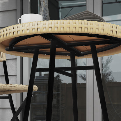 Outsunny Rattan Border Outdoor Side Table - Natural Wood Finish