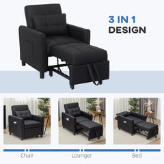 HOMCOM Linen-Look Single Chair Bed - Black