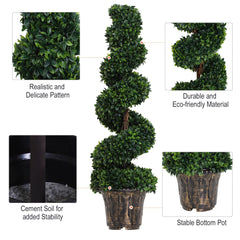 Outsunny Set of 2 Artificial Boxwood Spiral Topiary Trees Potted Decorative Plant Outdoor and Indoor D√É¬©cor 120cm