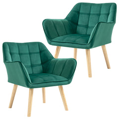 HOMCOM Armchair Accent Chair, Vanity Chair with Wide Arms, Slanted Back, Padding, Metal Frame, Wooden Legs, Home Bedroom Furniture Seating, Set of 2, Green