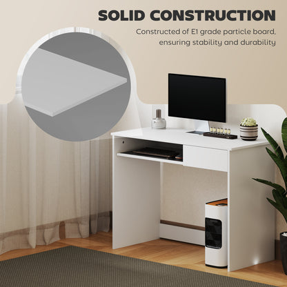 HOMCOM 100cm Compact Computer Desk with Keyboard Tray, Home Office Desk with Drawer for Bedroom Study, White