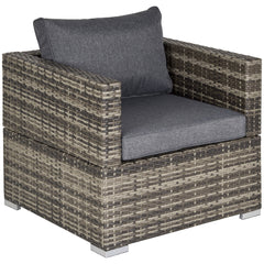 Outsunny Single Seater Rattan Chair Sofa with Padded Cushions, All-Weather PE Wicker Weave Garden Armchair with Armrests, Dark Grey