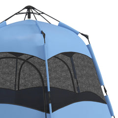 Outsunny Six Man Hexagon Camping Tent with Hang Hook and Carry Bag - Blue and Black