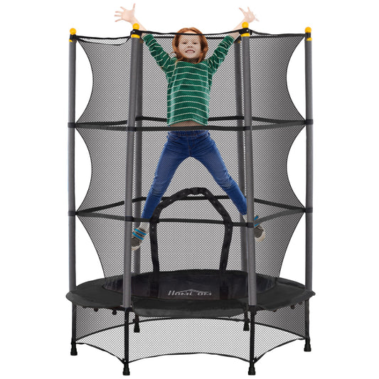 HOMCOM 4.6FT/55" Kids Trampoline with Safety Enclosure, Outdoor Indoor Use, for Ages 3-10 Years, Black