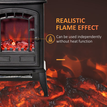 HOMCOM Free standing Electric Fireplace Stove, Fireplace Heater with Realistic Flame Effect, Overheat Safety Protection, 1000W/2000W, Black