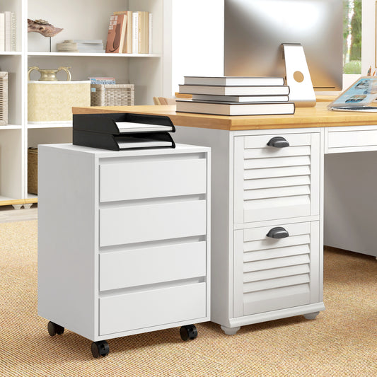 HOMCOM Four-Drawer Office Filing Cabinet, with Wheels - White