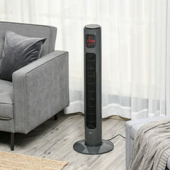 HOMCOM 38'' Freestanding Tower Fan, 3 Speed 3 Mode, 12h Timer, 70 Degree Oscillation, LED Panel, 5M Remote Controller, Dark Grey