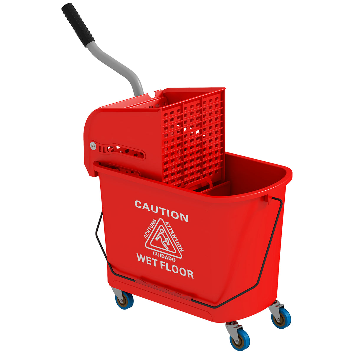 HOMCOM 20L Mop Bucket on Wheels, with Water Separation Panel - Red