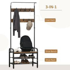 HOMCOM Coat Rack Stand Industrial hallway Shoe Rack Removable Hooks Metal Wood Hangers Storage Cabinet Rustic Brown 72L√É‚Äî34W√É‚Äî185H(cm)