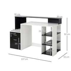 HOMCOM Computer Desk with Drawers and Storage Shelves, Reception Desk, Study Workstation for Home Office, 137 x 55 x 92cm, Black and White