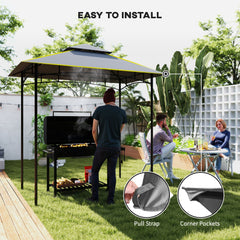 Outsunny Grill Gazebo Replacement Canopy Roof for 1.5 x 2.4m Frame, UPF50+ Protection, Double Tiered 5' x 8' Outdoor BBQ Gazebo Cover Replacement, TOP COVER ONLY, Dark Grey