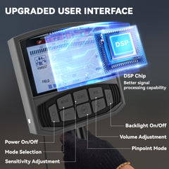 جهاز كشف المعادن Outsunny للبالغين والمبتدئين، جهاز كشف الذهب بدقة عالية، ملف مقاوم للماء IP68، 5 أوضاع احترافية مع وضع تحديد المواقع والذاكرة، شاشة LCD ذات إضاءة خلفية أكبر مع شريحة DSP