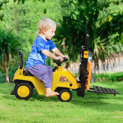 HOMCOM Kids Ride-On Construction Car, with Fork, Tray, Sounds - Yellow