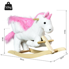 HOMCOM Kids Rocking Horse Unicorn Wooden Plush Ride On Chair Toy with Music 1.5-3 Years