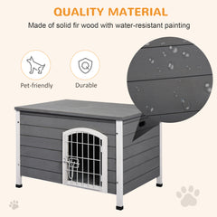 PawHut Wooden Dog House with Removable Bottom, Wire Door, Openable Top, Pet Shelter for Small Dog, 80 x 55 x 53.5cm, Dark Grey