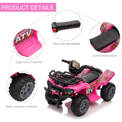 HOMCOM 6V Kids Electric Ride on Car Toddlers Quad Bike All Terrain Vehicle Toy With Music for 18-36 months Pink