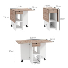 HOMCOM Folding Dining Table, Drop Leaf Table for Small Spaces, Foldable Table with Drawer and Storage Shelves for Kitchen, Dining Room, Oak