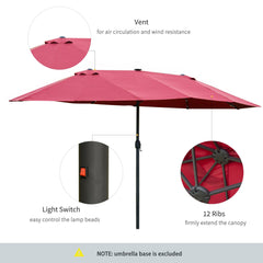 Outsunny 4.4m Double-Sided Sun Umbrella Patio Parasol LED Solar Lights Red