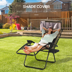 Outsunny Zero Gravity Lounger Chair, Folding Reclining Patio Chair with Shade Cover, Padded Seat, Cup Holder, Soft Cushion and Headrest for Poolside, Camping, Coffee