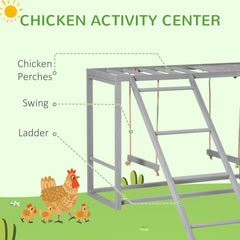 مجموعة ألعاب PawHut Chicken Activity Play with Swing Set لـ 3-4 دجاجات، حظيرة دجاج خشبية، رمادية