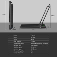 Folding Treadmill with LED Display Bluetooth Speaker-Black