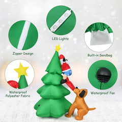 1.8m Inflatable Dog Chasing Santa to a Christmas Tree with LED Lights