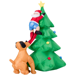 1.8m Inflatable Dog Chasing Santa to a Christmas Tree with LED Lights