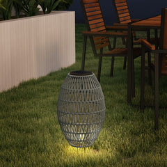 Outsunny Rattan Solar Lamp, Garden Solar Lantern with Auto On/Off Light, IP44 Waterproof, Decorative Outdoor Rattan Lamp for Porch, Pathway, Grey