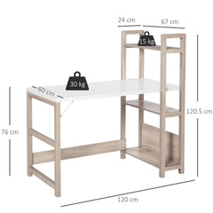 HOMCOM Computer Desk with 3 Tier Storage Shelves on Left or Right, 120cm Writing Table for Home Office, Study, Bedroom, White and Oak