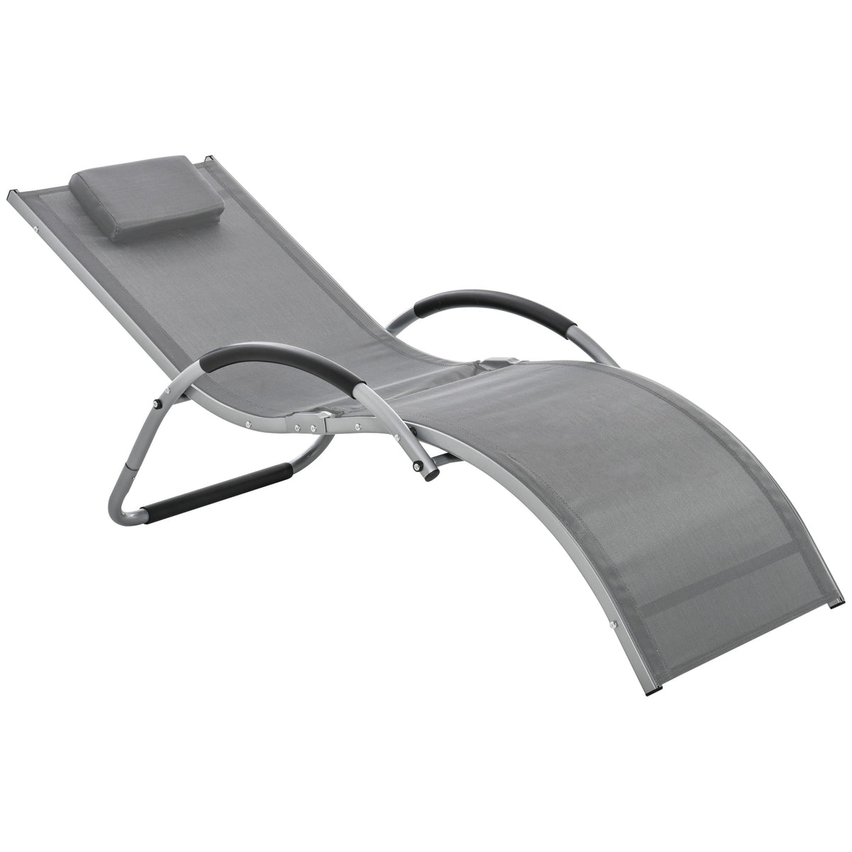 Outsunny Sun Lounger Reclining Chair Portable Armchair with Pillow for Garden Patio Outside Aluminium Frame, Dark Grey