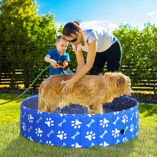 PawHut Foldable Dog Paddling Pool Pet Cat Swimming Pool Indoor/Outdoor Collapsible Bathing Tub Shower Tub Puppy â120 √É‚Äî 30H cm L Sized