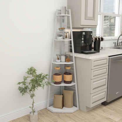 HOMCOM Five-Tier Corner Shelf - White