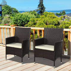 Outsunny 2 PC Outdoor Rattan Armchair Dining Chair Garden Patio Furniture w/ Armrests Cushions Deep Coffee