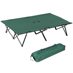 Outsunny Double Camping Cot Bed, with Bag - Green