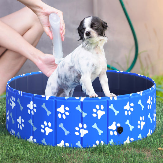 PawHut Foldable Dog Paddling Pool Pet Cat Swimming Pool Indoor/Outdoor Collapsible Bathing Tub Shower Tub Puppy 100 √É‚Äî 30H cm M Sized