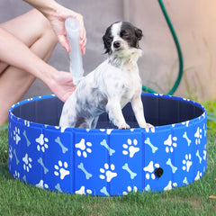 PawHut Foldable Dog Paddling Pool Pet Cat Swimming Pool Indoor/Outdoor Collapsible Bathing Tub Shower Tub Puppy â100 √É‚Äî 30H cm M Sized