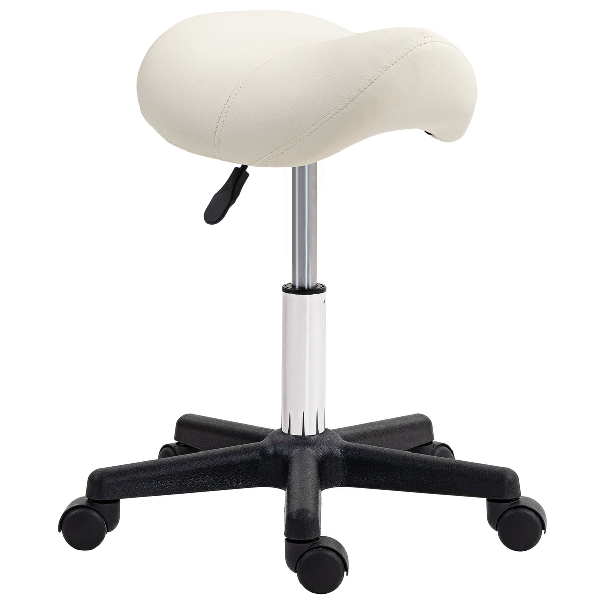 HOMCOM Saddle Stool, PU Leather Adjustable Rolling Salon Chair with Steel Frame for Massage, Spa, Beauty and Tattoo, White