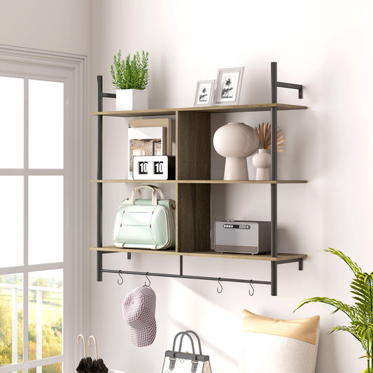 HOMCOM Three-Tier Floating Shelf - Grey Wood Effect