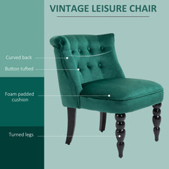 HOMCOM Velvet-Feel Wingback Accent Chair, with Wooden Legs - Green