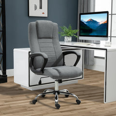 Vinsetto Office Chair, Computer Desk Chair, Linen Fabric Swivel Chair with Adjustable Height, Rolling Wheels for Home and Study, Grey