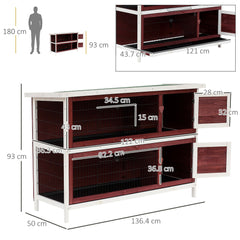 PawHut Rabbit Hutch Outdoor 2-Tier Guinea Pig Cage Bunny House Cage with No-Leak Trays for Indoor and Outdoor 136 x 50 x 93cm